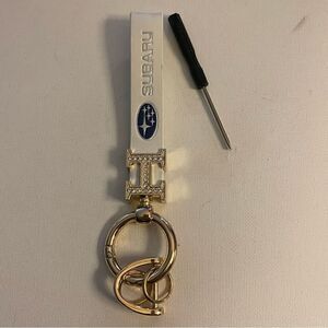Key Fob Keychain in White leather with Logo NWT